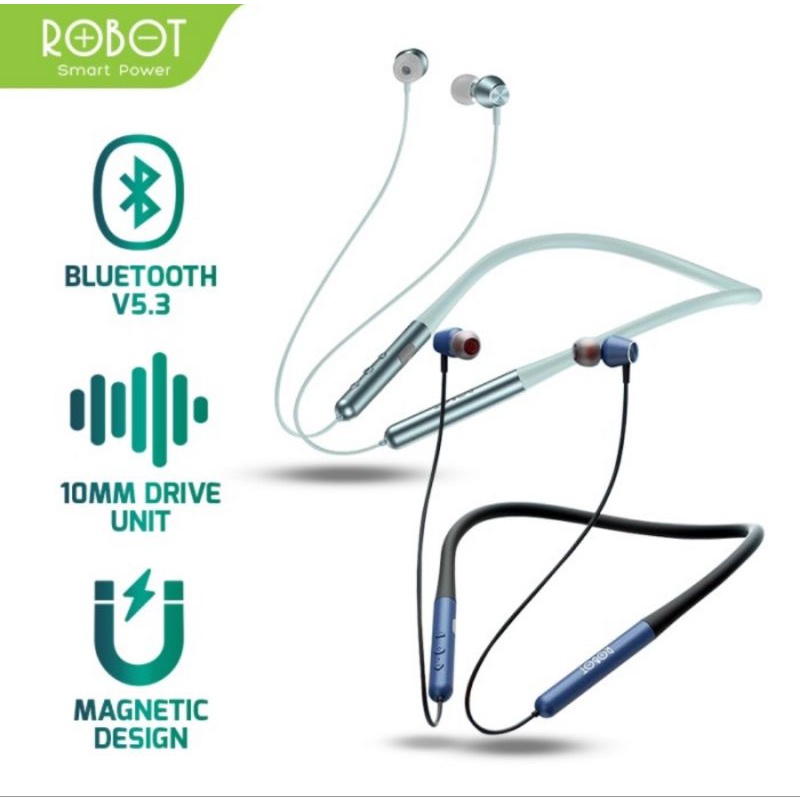 ROBOT N20 Bluetooth Neckband Earphone Magnetic Earbuds Garansi 1 Tahun