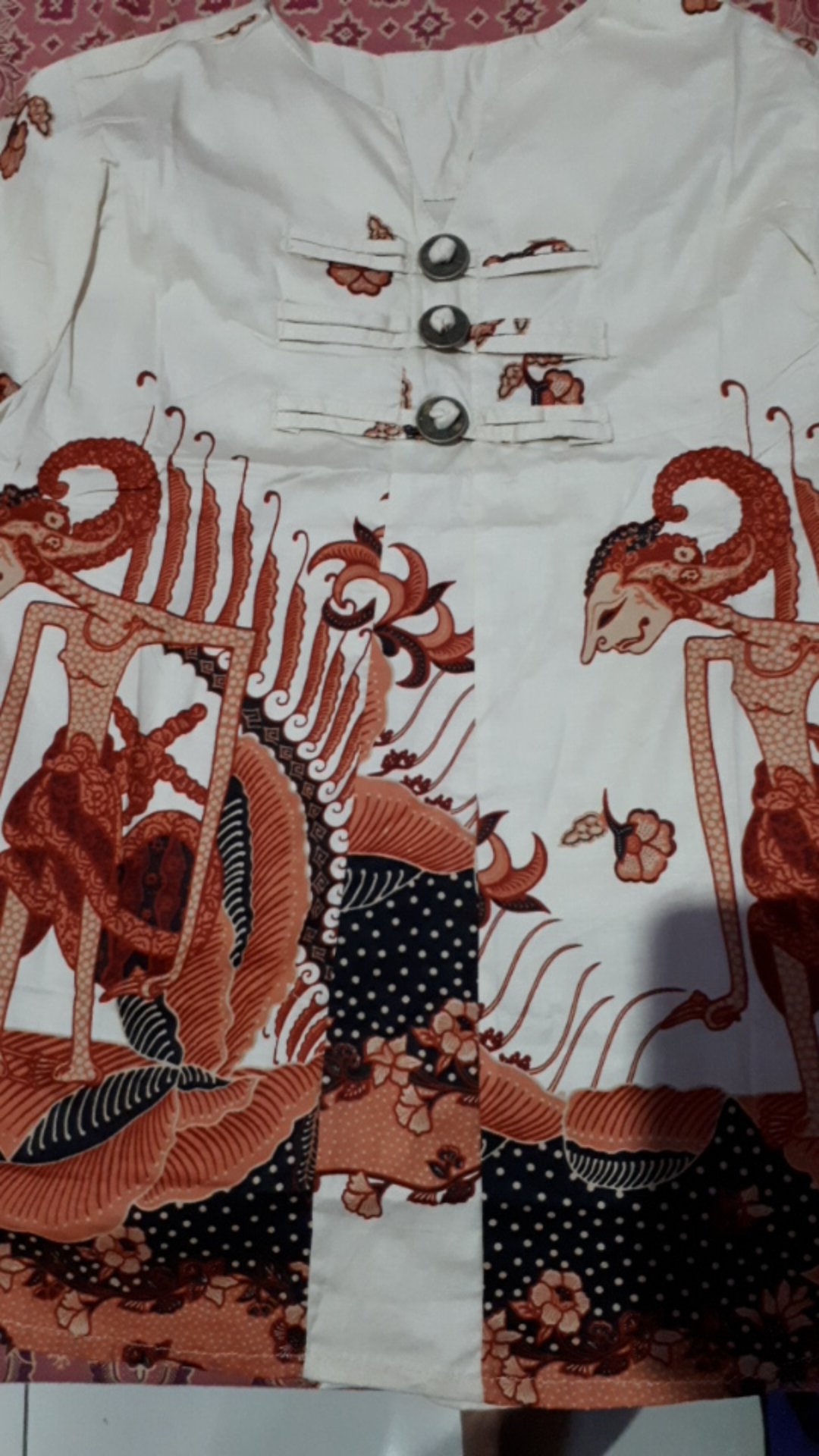 Atasan Blouse Batik Wanita Lengan Panjang Motif Wayang Bahan Katun Stretch, 124 Gw#