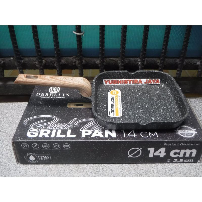 Debellin Mini Grill Pan 14cm Black Granite Wajan Anti Lengket Original
