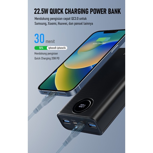 Robot RT23 20000mAh Powerbank 22.5W LED Fast Quick Charge PD QC3.0