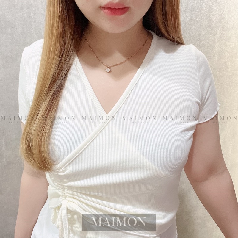 Rib Drawstring Vneck Top | Atasan Serut Samping Korean Fashion | Maimon Grosir