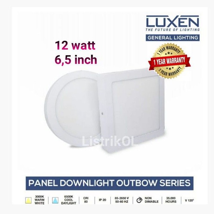 Downlight Panel LED BULAT OutBow 12w 6,5inch KUNING LUXEN