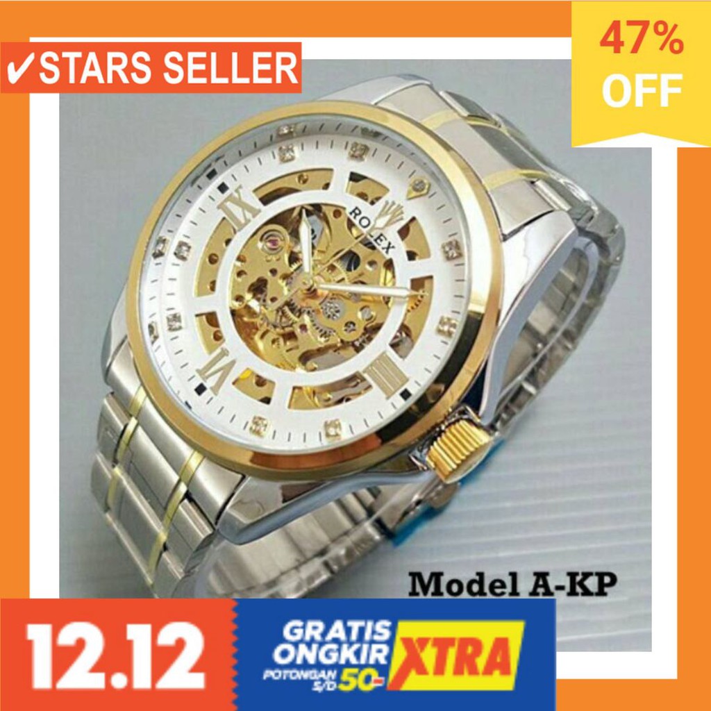 JAM COWOK MASA KINI MURAH TERBARU GSHOK HITAM / Jam Tangan Rolex Big Skeleton Automatic Chain