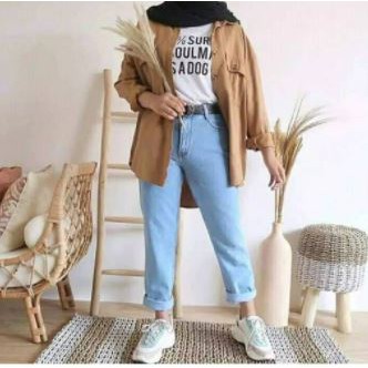 HOPYLOVY - Celana Wanita Plain Boyfriend Jeans UKURAN JUMBO (SIZE 31 - 36)