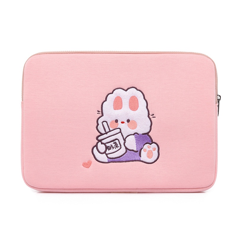 Sleeve Pouch Sarung Tas Bag Case Ipad Tab Tablet Macbook Air Pro Laptop Asus Acer Lenovo HP Huawei 11 12 13 14 15 inch Motif Gambar Kartun Rabbit Bunny Kelinci Warna Hitam Black Kuning Yellow Pink Cute Murah Korean Model Premium Untuk Kuliah Kerja Sekolah