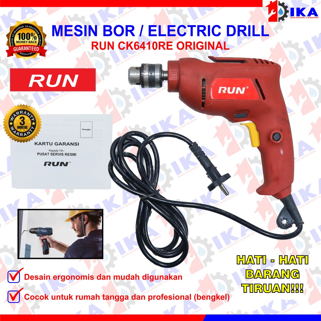 Mesin Bor RUN Impact Drill 10mm 13mm Set Reversible Mesin Bor Tangan Listrik