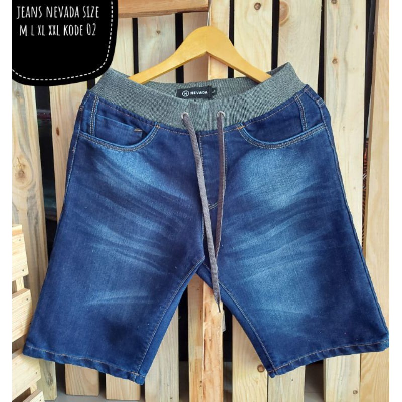 CELANA PENDEK JEANS NEVADA PINGGANG KARET CELANA PENDEK LAKI LAKI