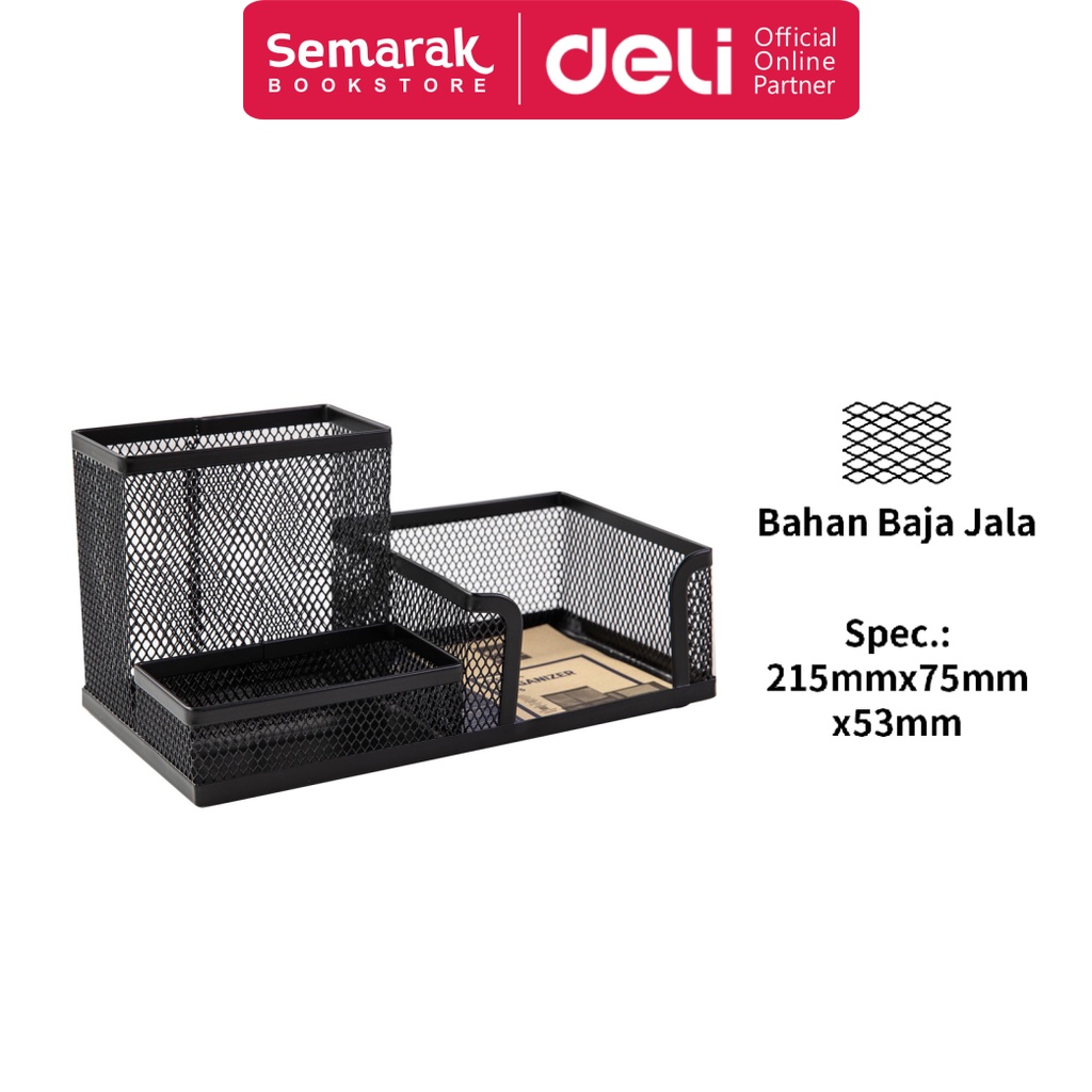 

Deli 9175 Steel Desk Organizer Tempat Alat Tulis Multifungsi - Hitam
