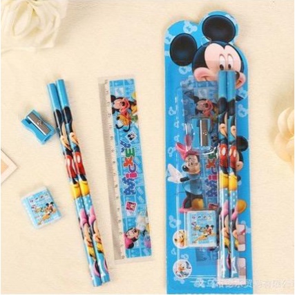 set alat tulis sekolah 5 in 1 karakter kartun lucu mini stationery