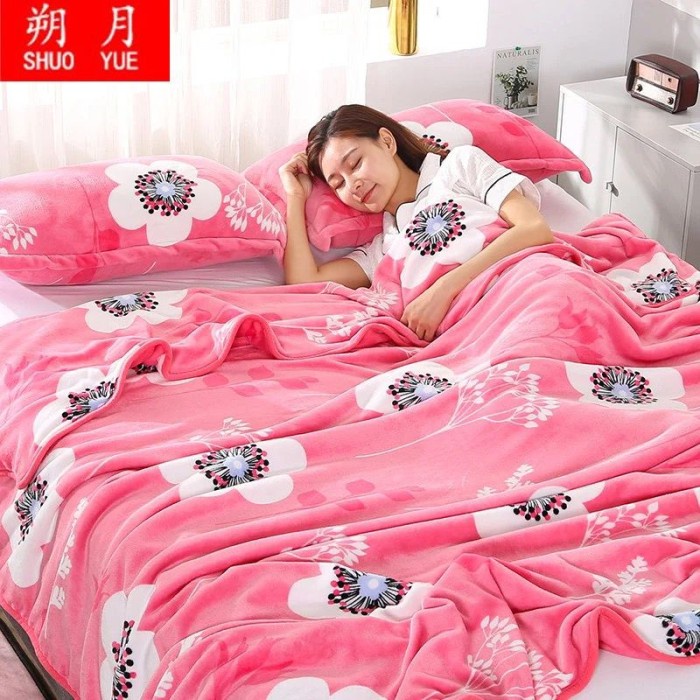 Selimut Bulu Dewasa Motif Uk 140X190 New Quality - Bunga Pink Diskon