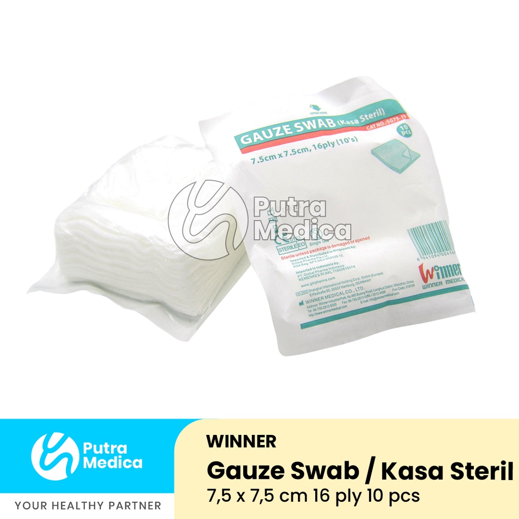 Winner Gauze Swab 7,5cmx7,5cm 16ply 10pcs / Kasa Steril / Kassa Pembalut Penutup Luka / Alat PPPK / Perlengkapan P3K