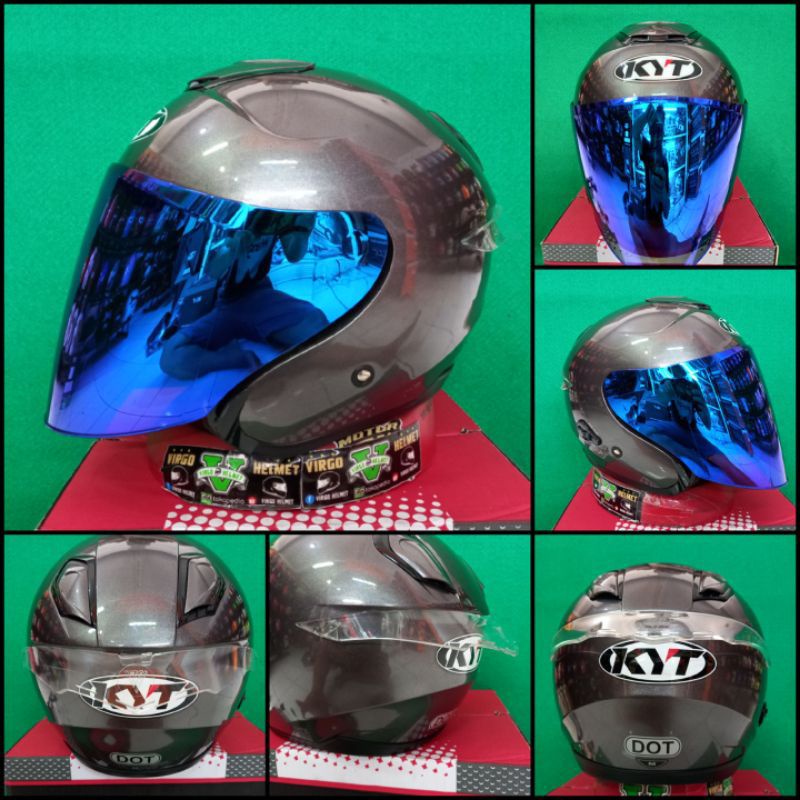 KYT KYOTO R SOLID GUNMETAL PAKET GANTENG VISOR IRIDIUM + SPOILER
