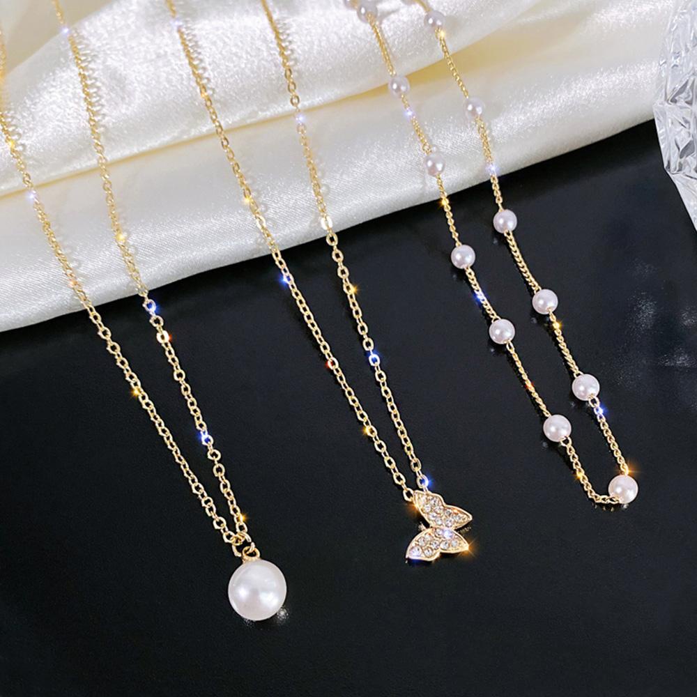 Needway Kalung Kupu-Kupu Wanita Korea Collares Perhiasan Multi Layer Rantai Klavikula Sederhana