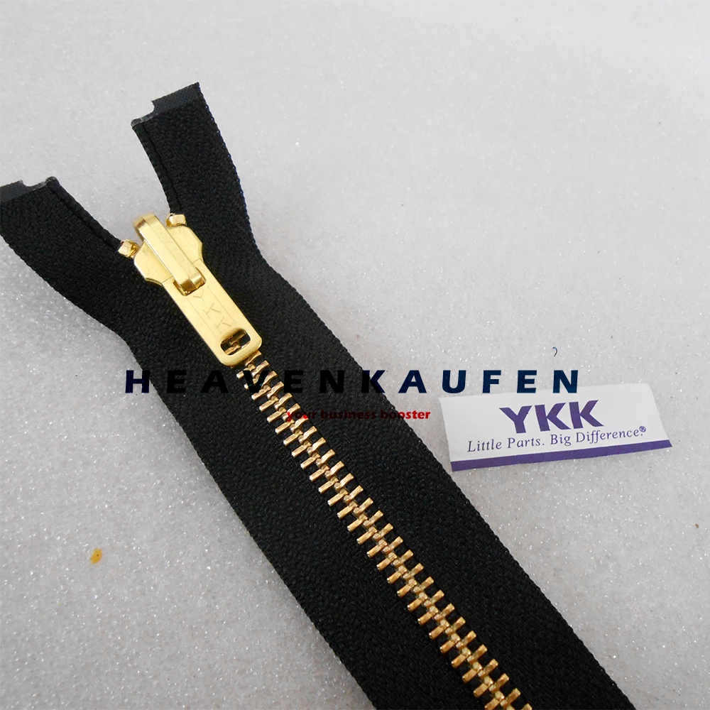 Resleting Zipper YKK 85 cm Atau 34 inch Hitam Gold Emas Type Gigi Besi Model Set Open End Buka Lepas