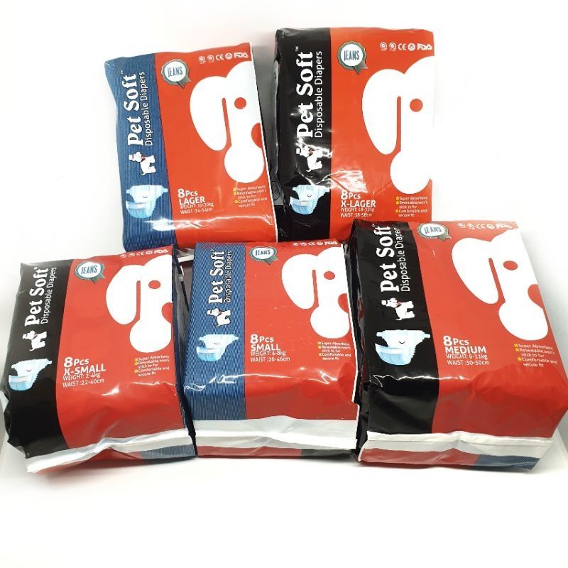 [GG] Pet Soft PAMPERS JEANS / Popok Anjing Jantan Betina Loop Disposible XS/S/M/L/XL