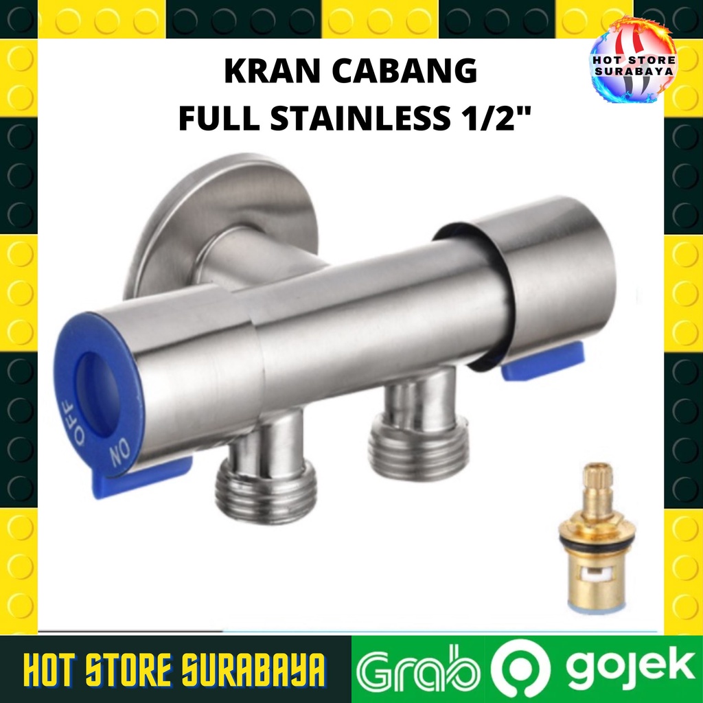 Kran Shower Double Stop Kran Cabang Kanan Kiri Dua Stop Kran Cabang 2 On Off shower mandi/Wastafel/kloset Full Stainless Steel Termurah Shower Toilet/Wc Plus Kran air cabang Kran Shower KERAN MESIN CUCI CABANG KRAN AIR SHOWER STAINLESS SUS 304