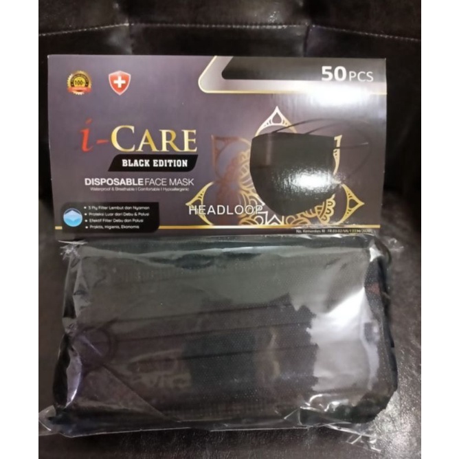 icare hijab/headloop all black 50pc