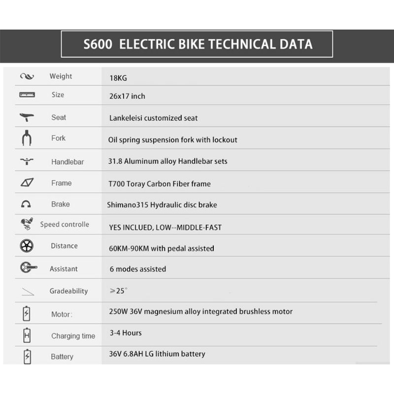 Lankeleisi Sepeda Gunung Elektrik Smart Moped 250W 36V 6.8AH - S600 - Black White