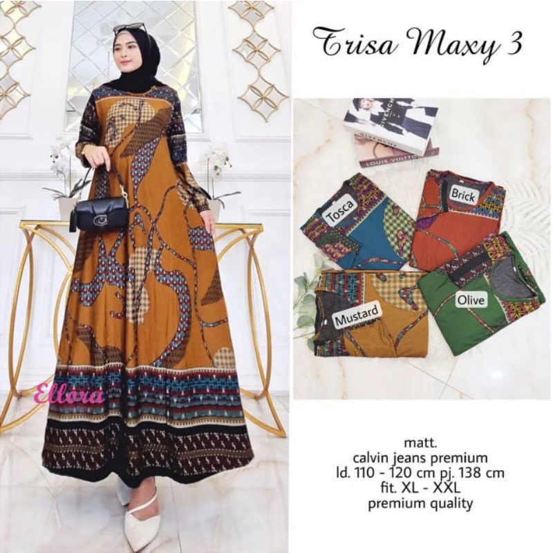 Trisa Maxy 3 - Gamis Calvin Jeans Terbaru LD110+ Jumbo / R.25 - 023-6522