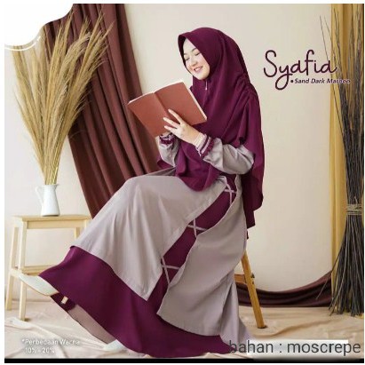 Gamis Dress Muslim Syari - Gamis Syar'i Syafia gamis set Syari GRATIS Hijab / khimar - gamis Syafia