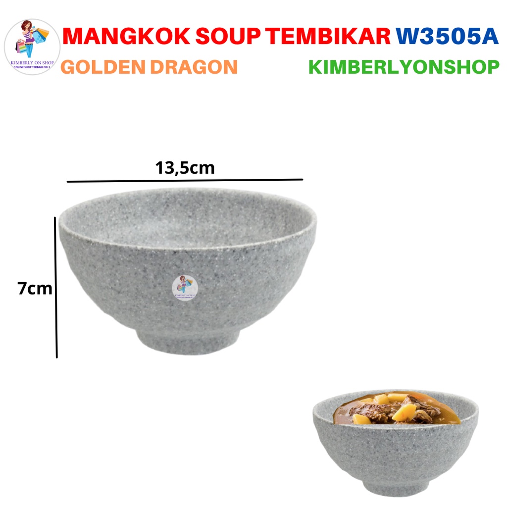 Mangkok Makan Kaki Tembikar 5 Abu Stone W3505A Golden Dragon