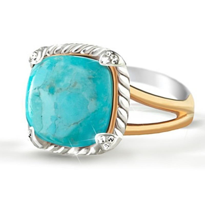 Cincin Berlian Turquoise Gaya Bohemian Untuk Wanita