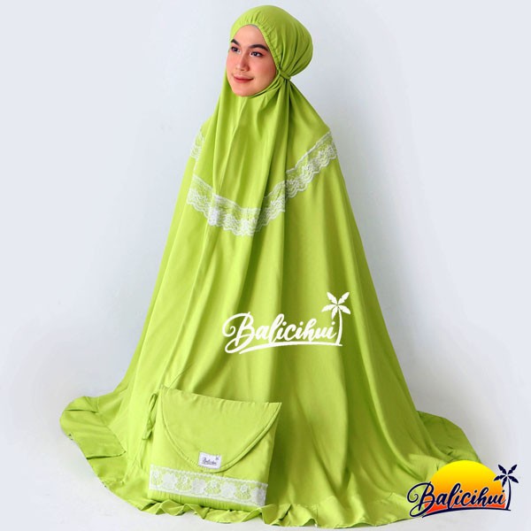 Balicihui Mukena Yasmina Fresh Lime Polos Mukena Bali Dewasa Jumbo