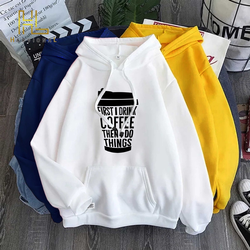 Parisdivarious Sweater Hoodie Jemper First Drink Coffee Bahan Fleece Size S - XXL (Pria &amp; Wanita)