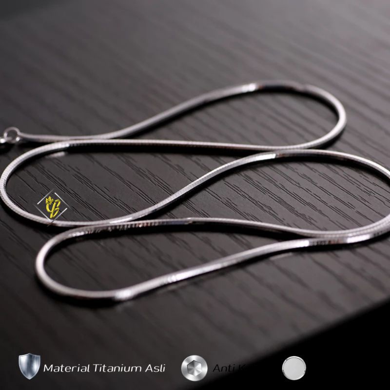 Kalung Pria Wanita Titanium kotak silver putih perak cowok cewek keren