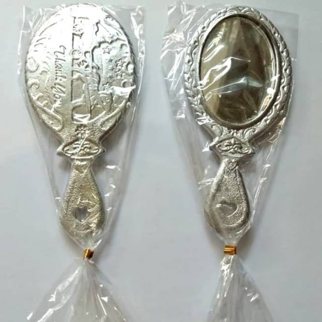 Souvenir pernikahan kaca/cermin oval silver bonus kartu ucapan terimakasih