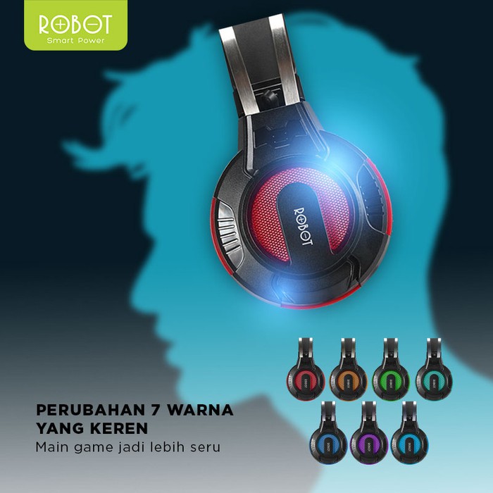 ROBOT RH-G20  Headphone Gaming Wired Headset with 7 Colour LED Light - Garansi Resmi 1 Tahun