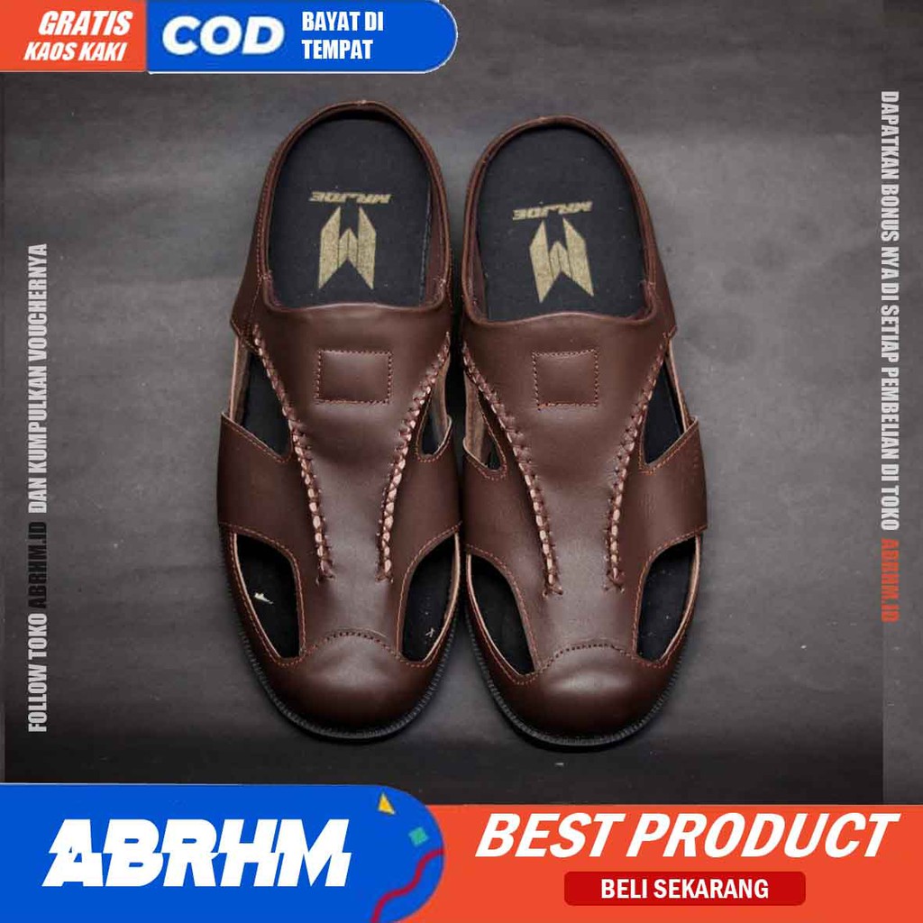 ABRHM X CONTRY Sandal Slide Pria Sandal Slop Pria Kulit Asli Sendal Selop Cowok / Cowo Bustong Keren