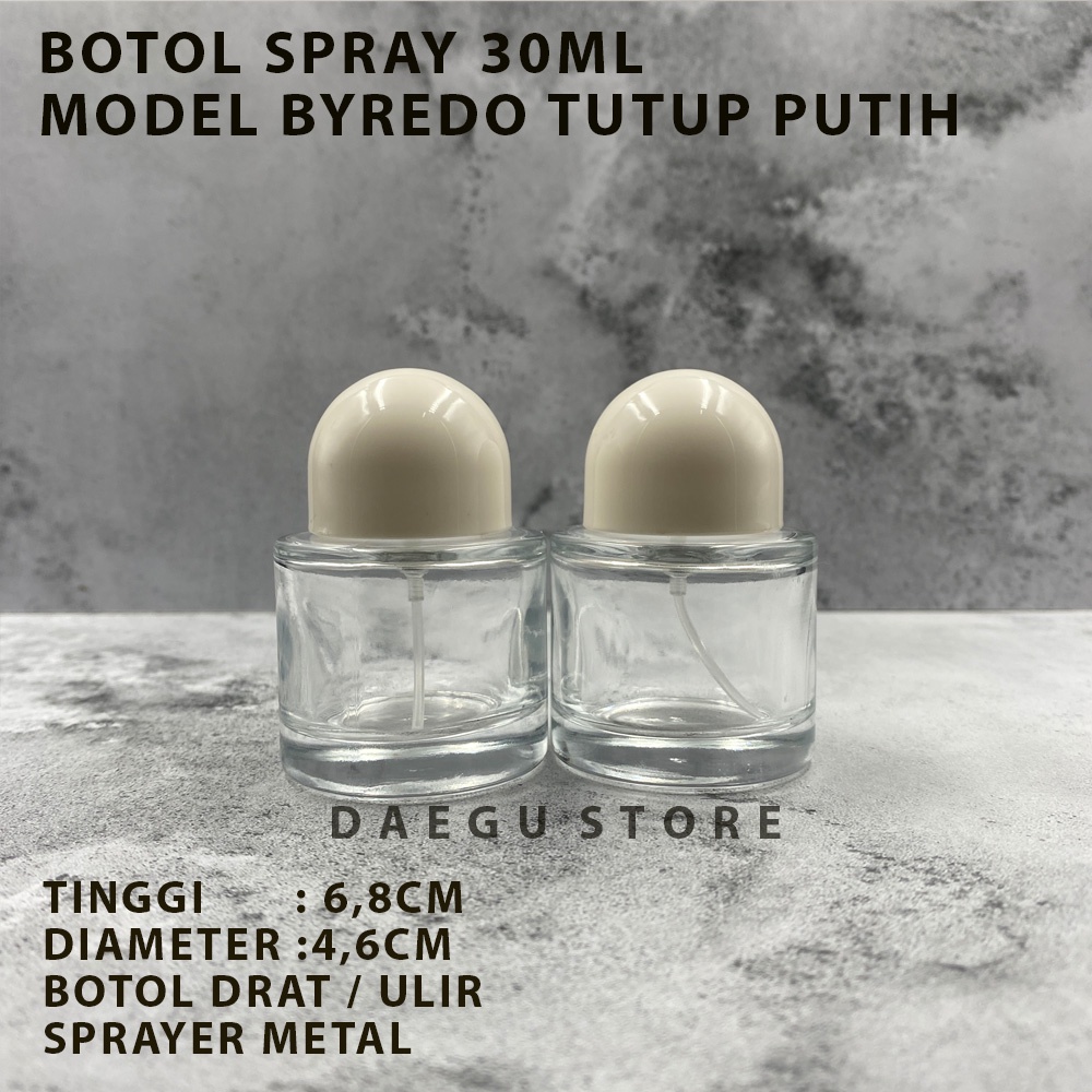 Botol Parfum 30ml Spray Kaca Tebal Refill Isi Ulang - Tutup Putih BYR