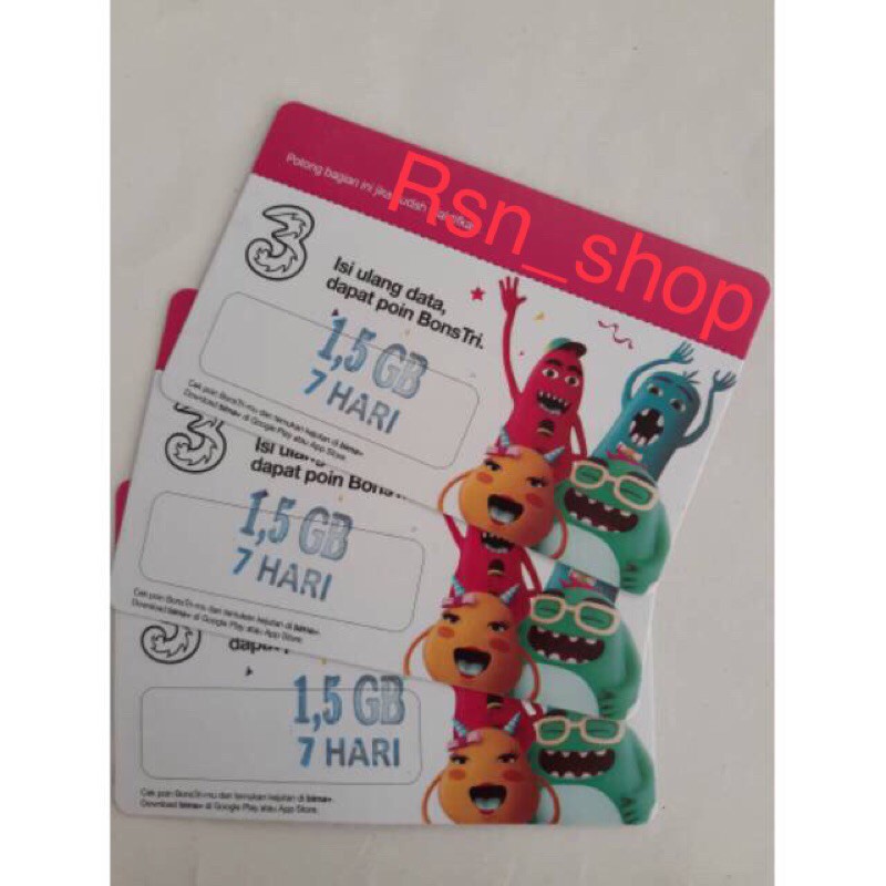 Voucher tri 1,5gb mini 2 (voucher tri bm 1gb) JABODETABEK