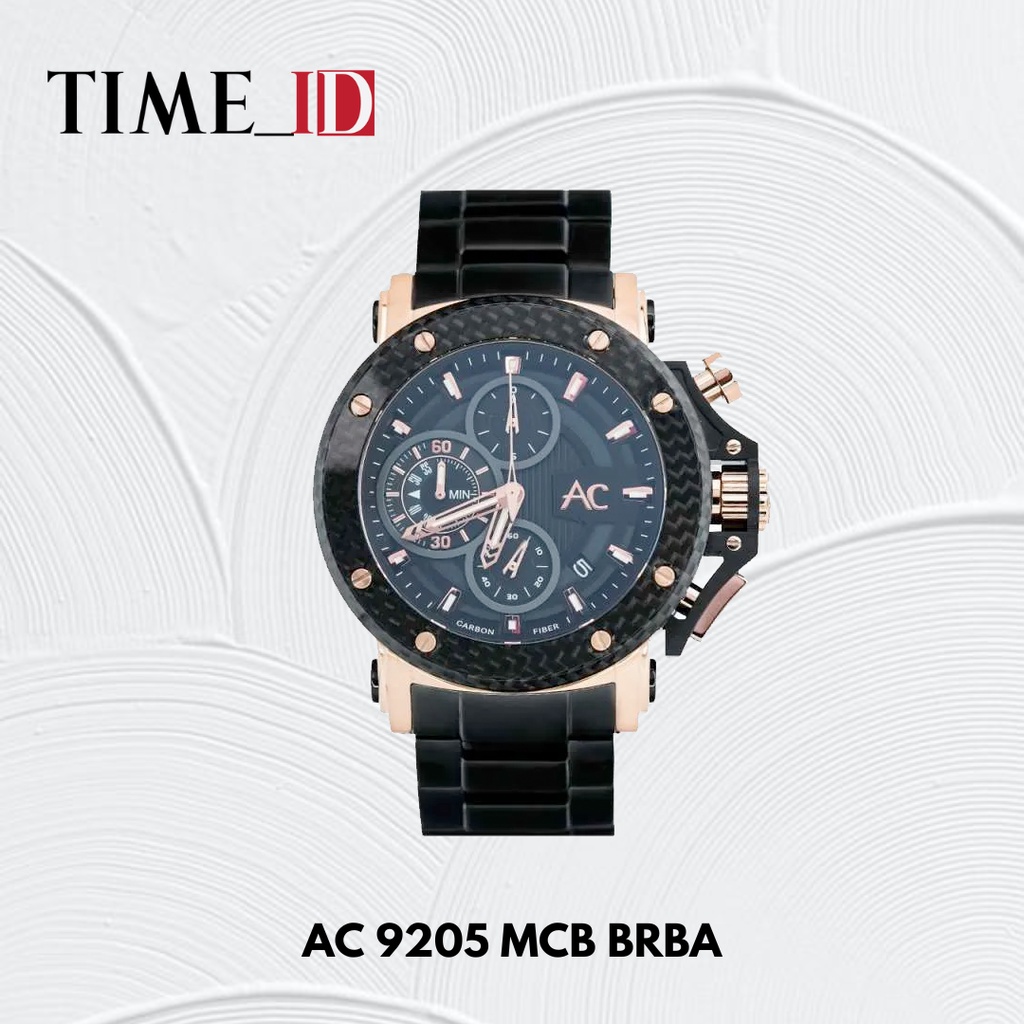 Jam Tangan Alexandre Christie AC 9205 MCB BLACK ROSEGOLD CARBON Pria