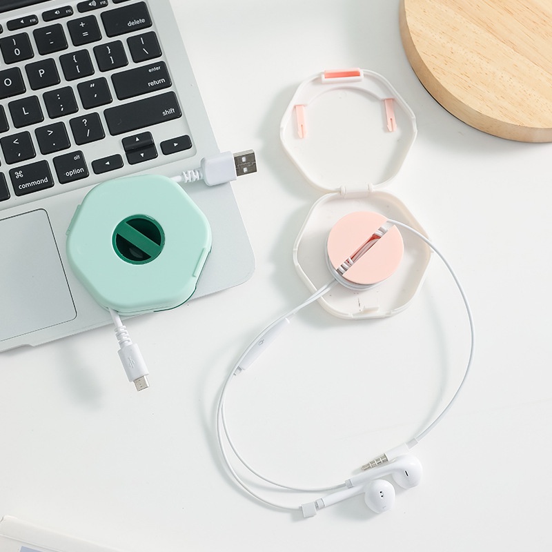 Kotak Penyimpanan Kabel Data / Charger USB Portable Multifungsi Bentuk Bulat