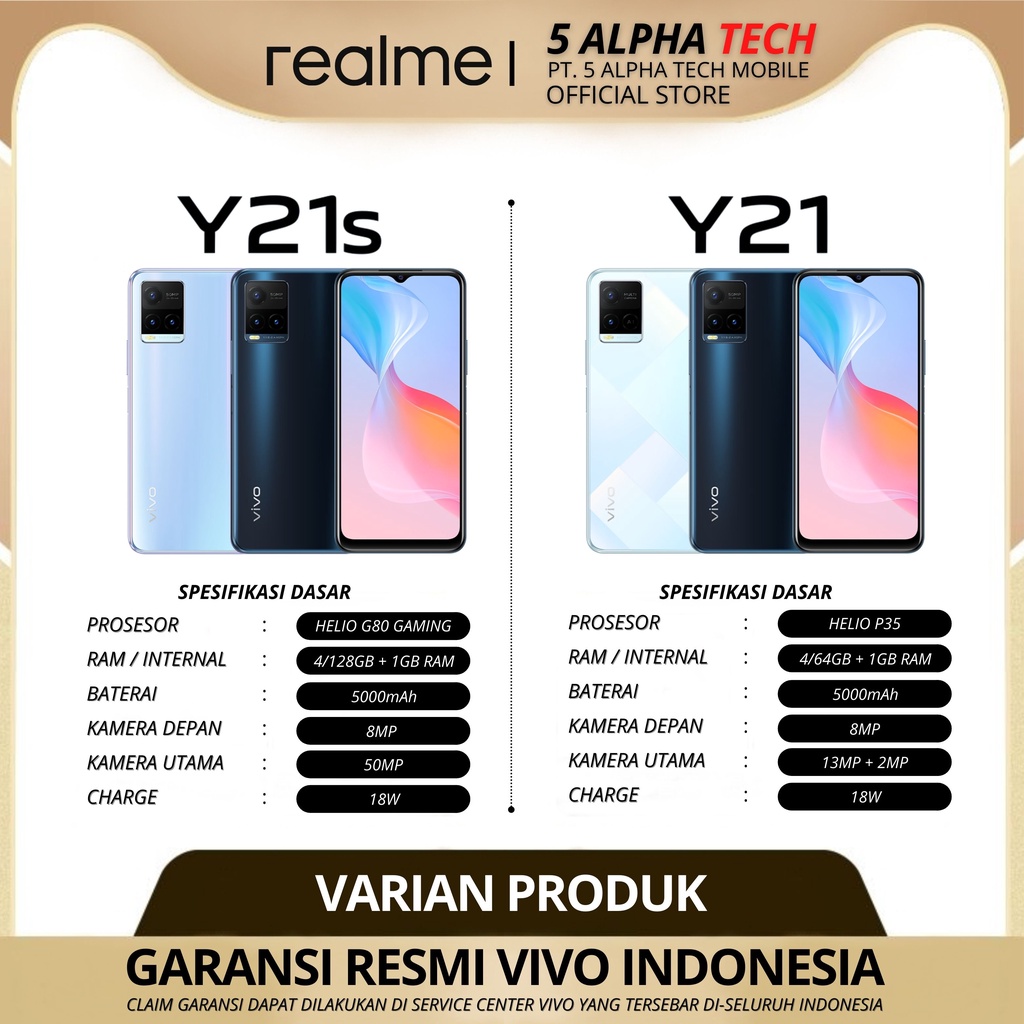 VIVO Y21S Y21 4/128GB 4/64GB (+1GB EXTENDED RAM) Y21 S GARANSI RESMI VIVO INDONESIA