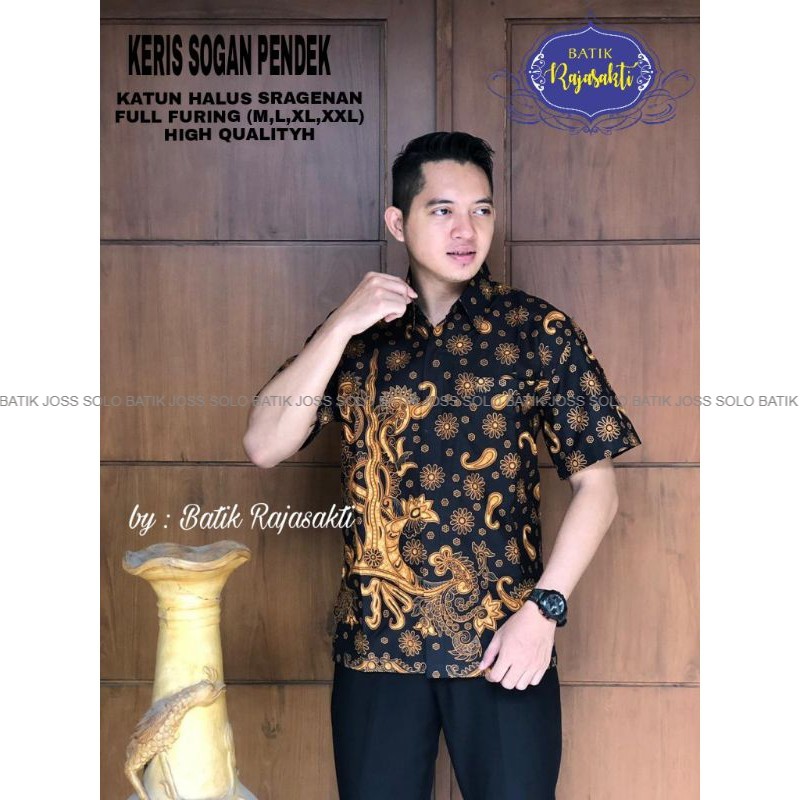 BJS- KERIS SOGAN PENDEK KEMEJA BATIK PRIA SOLO FULL FURING LENGAN PENDEK ORIGINAL RAJASAKTI