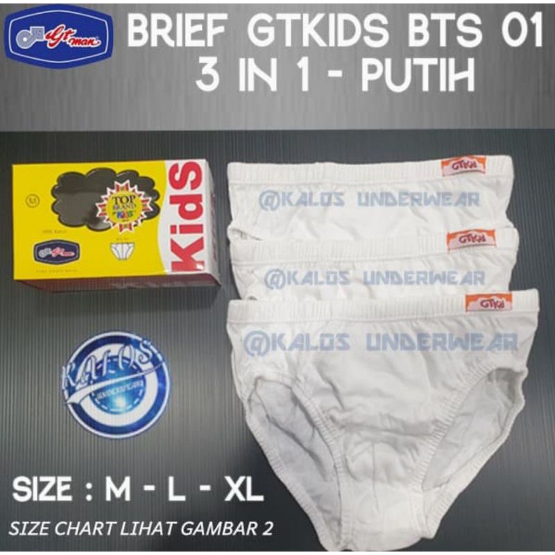Celana Dalam Anak Laki-Laki GTMAN KIDS PUTIH isi 3 BTS01