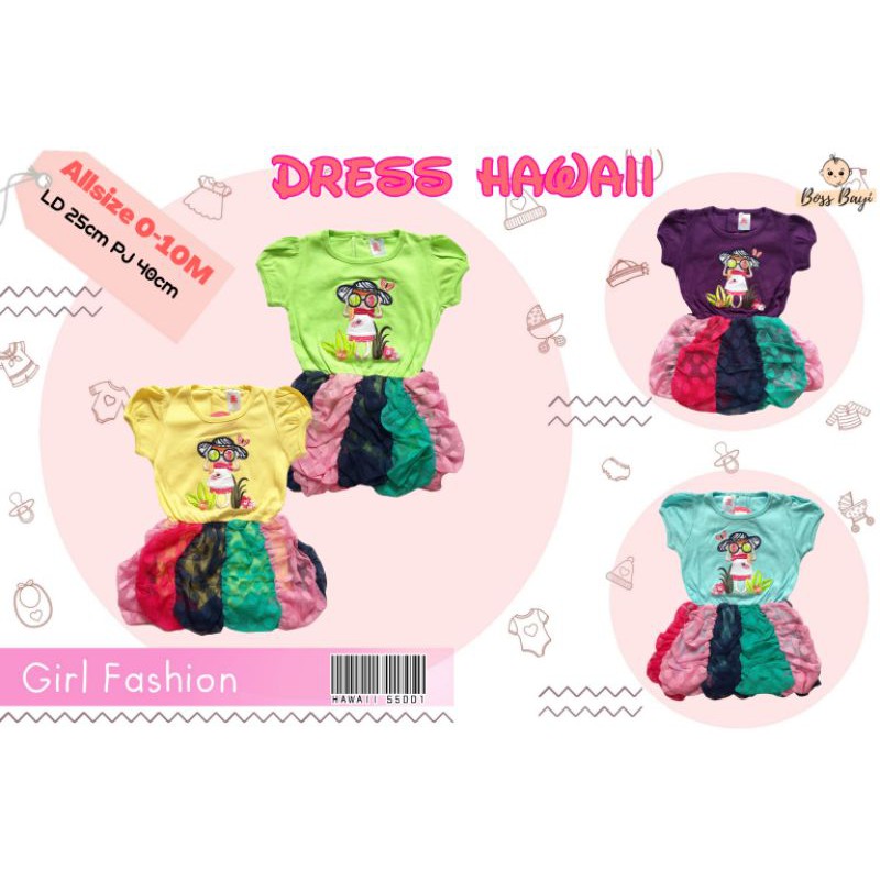 Dress Baby Hawaii Dress Balon Bayi Cantik Lucu Warna Pelangi