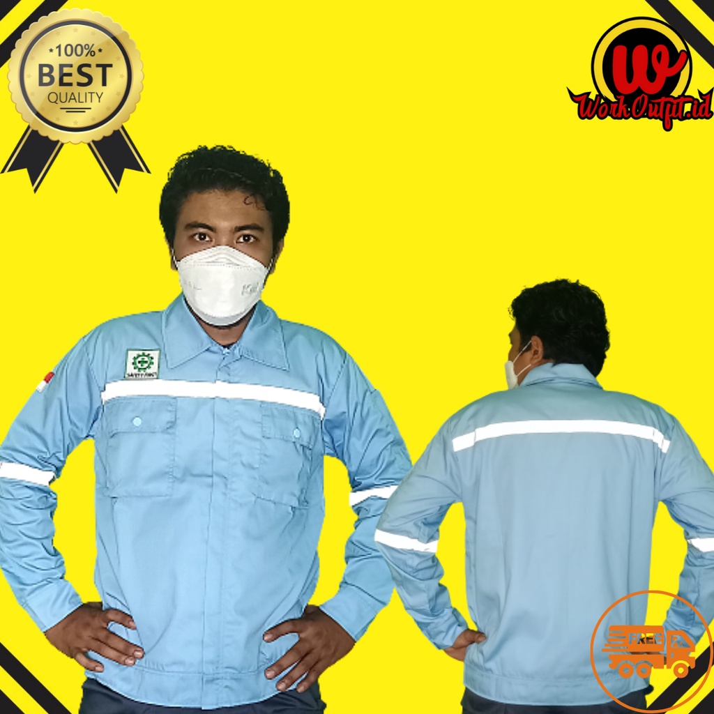 Kemeja Safety | Atasan Wearpack | Seragam Proyek Lengan Panjang Full Biru Langit