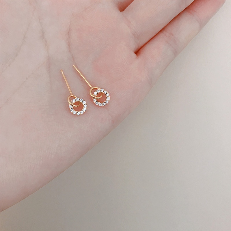 Candy Jewelry Fashion Copper Earrings Female Rhinestone Geometric Circle Hoop Earring Gold Silver Ear Studs Simple