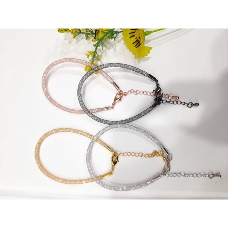 gelang gliter kristal tali kawat pandora rantai anak dan dewasa free karet stopper 2