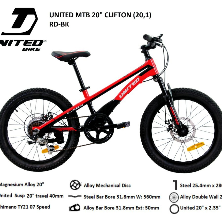SEPEDA MTB 20 UNITED CLIPTON ALLOY DISCBRAKE