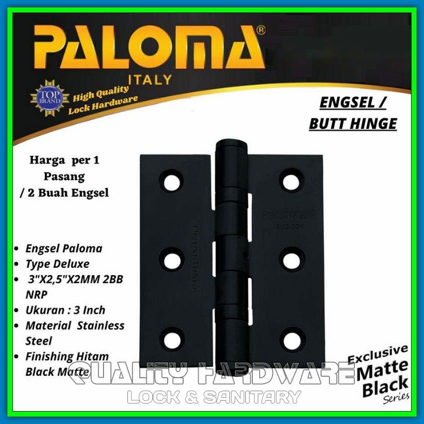 Engsel Jendela Stainless Paloma QHBHP 231 3" inch Engsel Pintu Hitam SUS 304 Murah Berkualitas