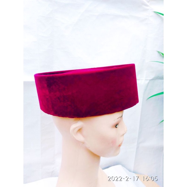 real pict_Songkok maroon/kopiah betawi/peci kopiah TAQORRUB warna merah maroon bahan beludru super/peci AC anti air