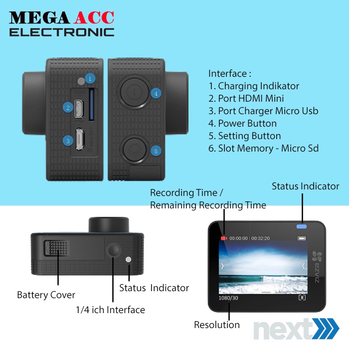 Action Camera EZVIZ S1-C WIFI Touchscreen FHD 1080P 8MP - ORIGINAL-1