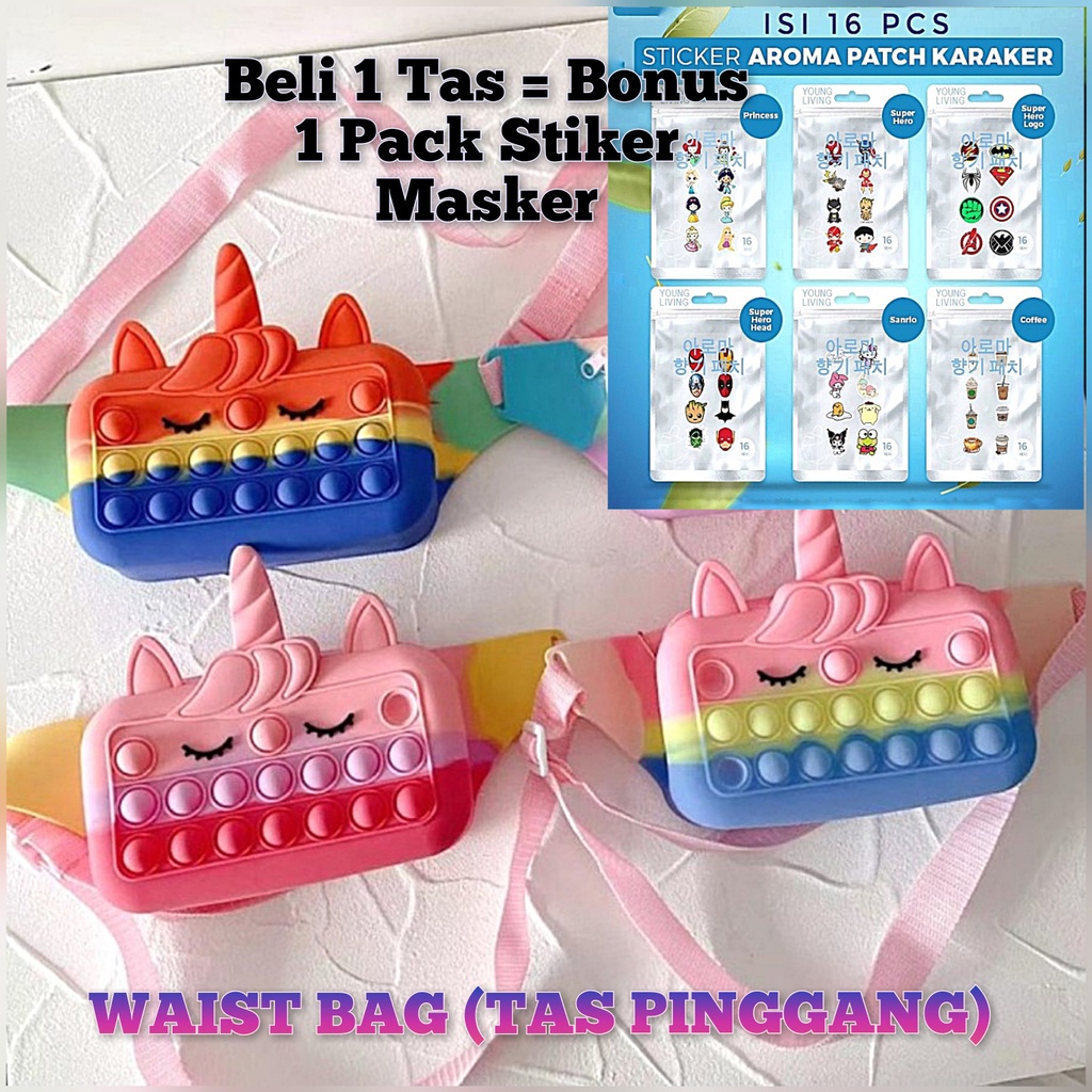 Tas Pinggang Pop It Unicorn Waist Bag Anak Muat HP Model Korean Style Taspingganganak Cowok Cewek - 