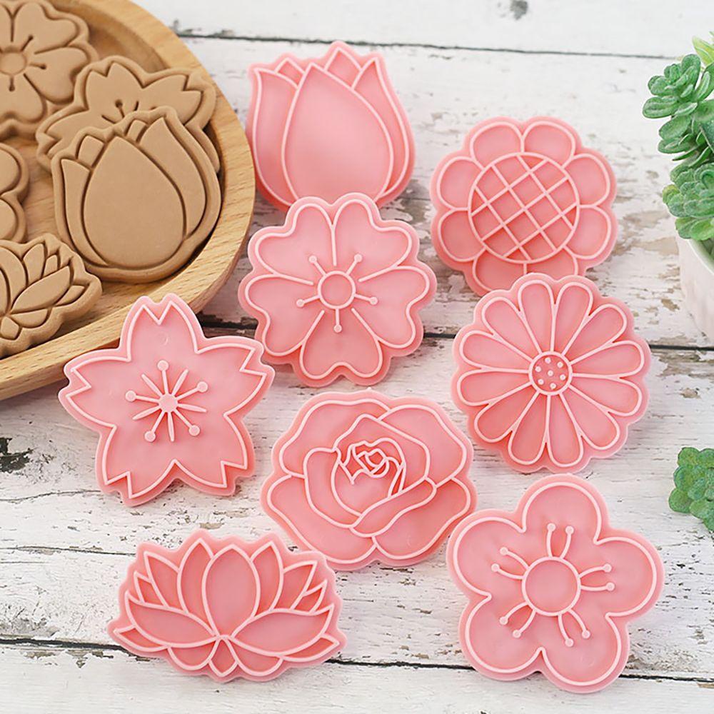 Populer 8Pcs /set Cetakan Kue Kering DIY Tools 3D Cetakan Kue Plastik