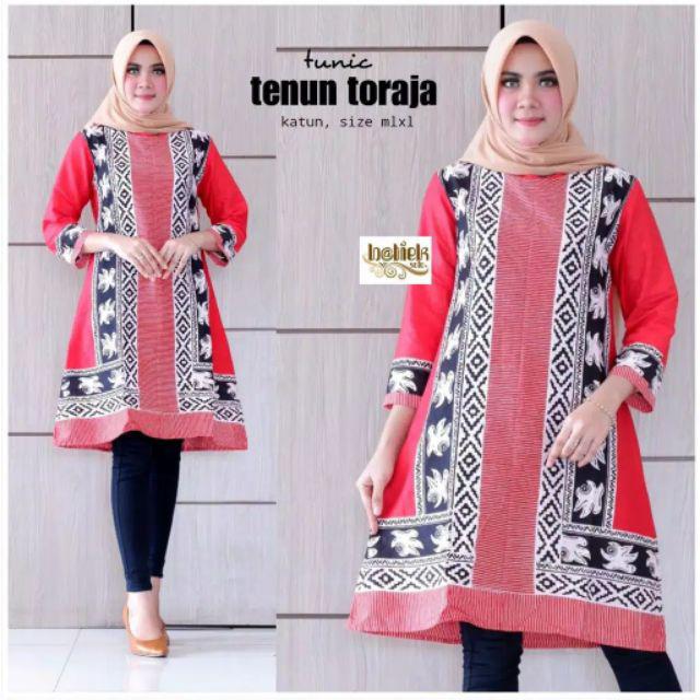 Tunic Sasilia Dress Batik Wanita Tenun Toraja Katun Premium Seragam Warna Modern Cewek